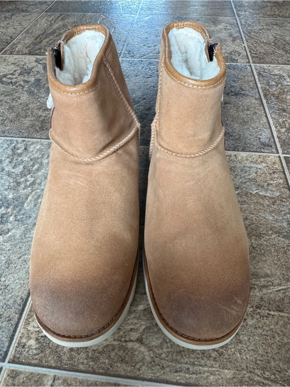 UGG Men's Classic Mini Zip Waterproof Pull On Boots- Chestnut Tan, Men’s Size 10
